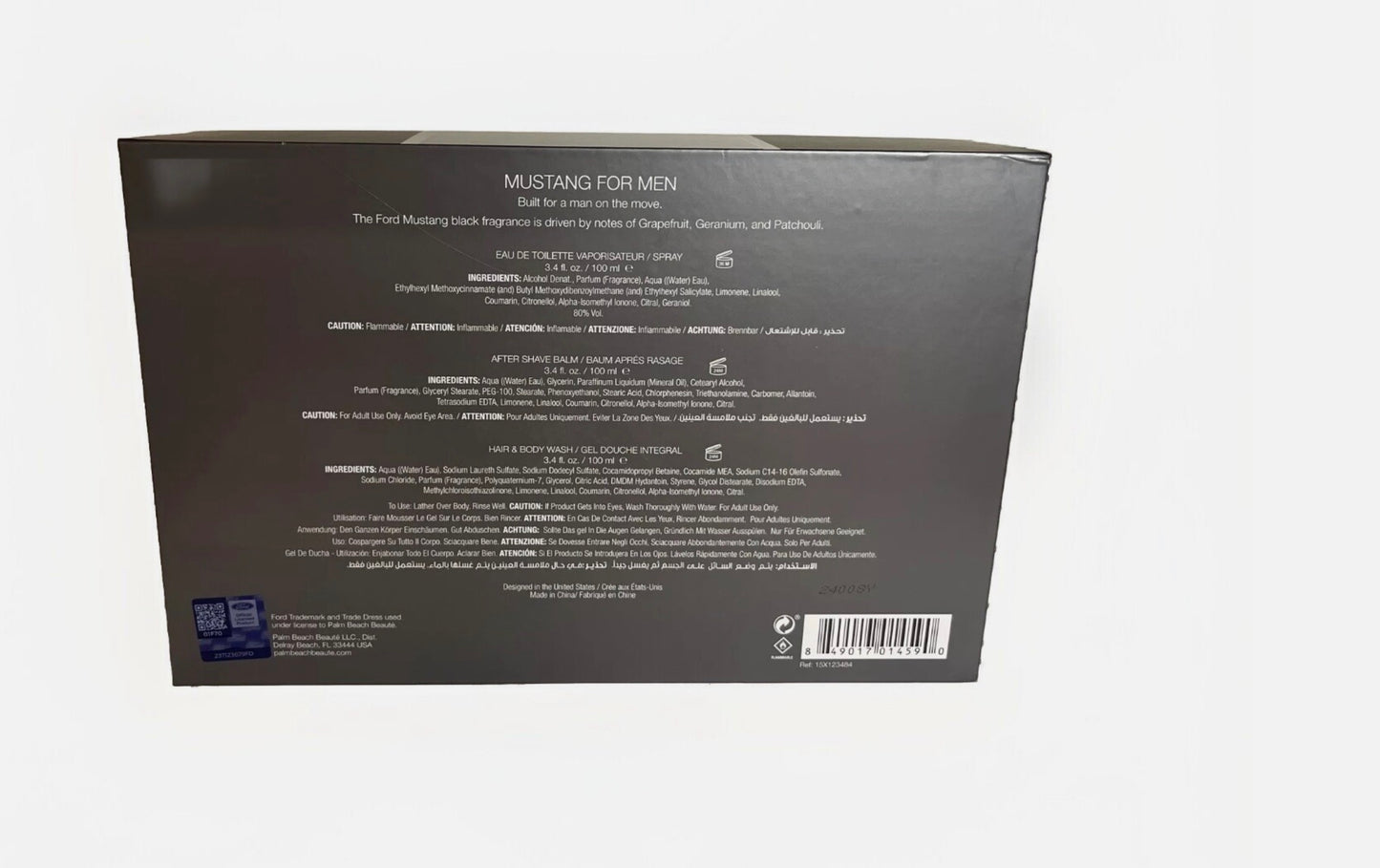 Ford Mustang Black EDT + Hair and Body Wash + Aftershave Balm Gift Set