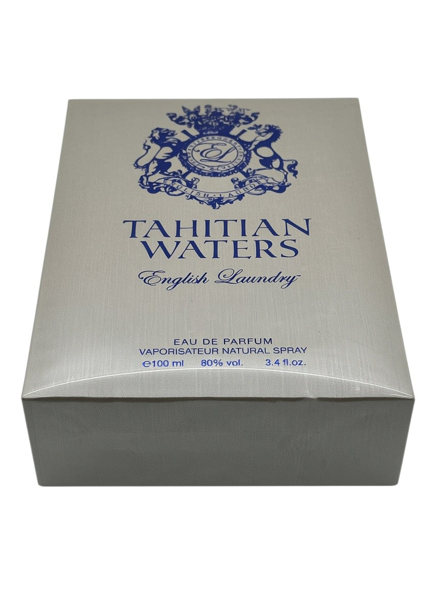 Paradime Enterprise LLC English Laundry Tahitian Waters Eau de Parfum 3.4 oz box with blue logo on silver background