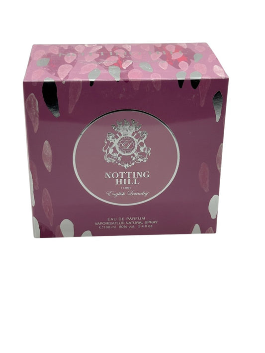 Paradime Enterprise LLC English Laundry Notting Hill Femme perfume box in purple with silver logo and floral design.