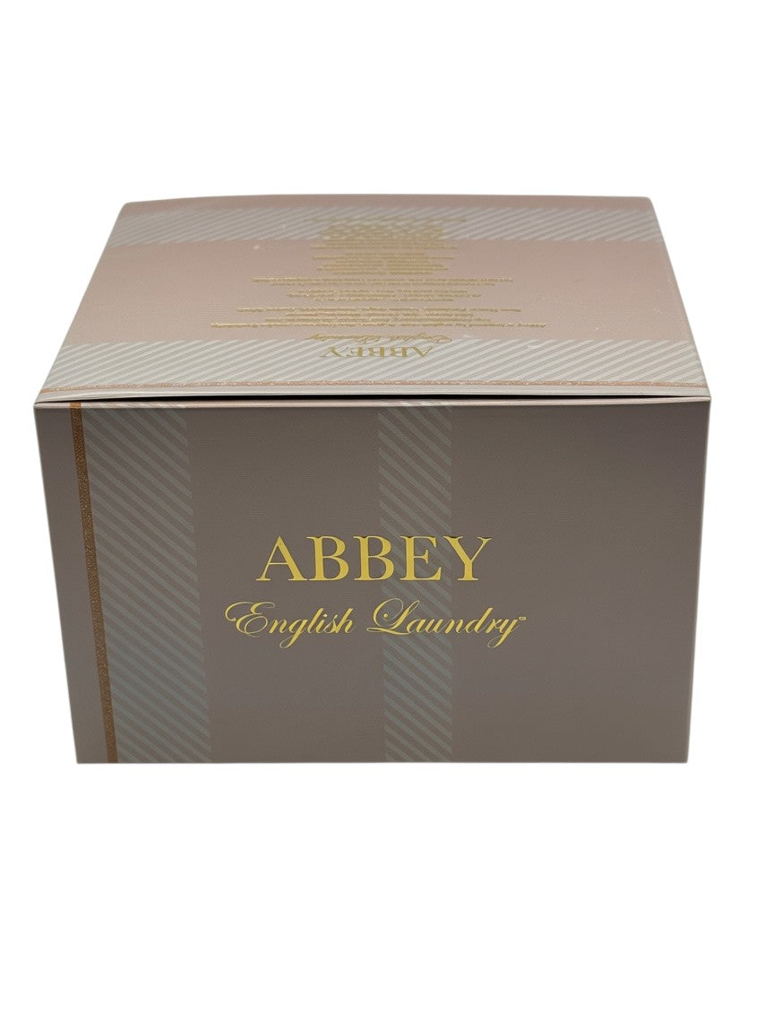 Paradime Enterprise LLC Abbey by English Laundry perfume box in taupe with gold lettering and striped pattern.