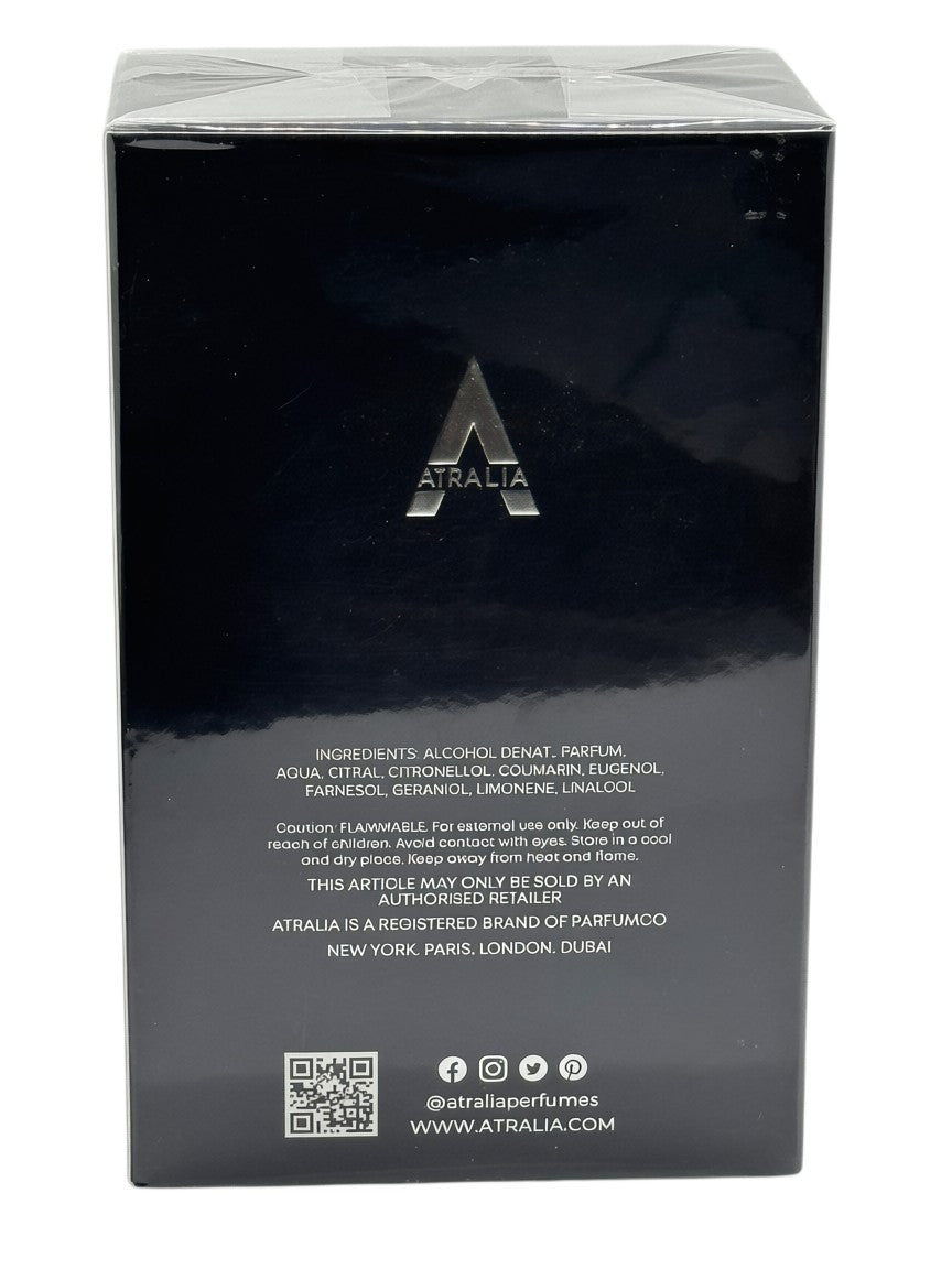 Paradime Enterprise LLC Atralia Absolute Noir EDP perfume box back view with ingredients and branding details