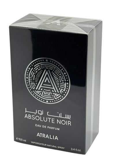 Paradime Enterprise LLC Atralia Absolute Noir Eau de Parfum 3.4 oz bottle in a black box with silver logo detail.