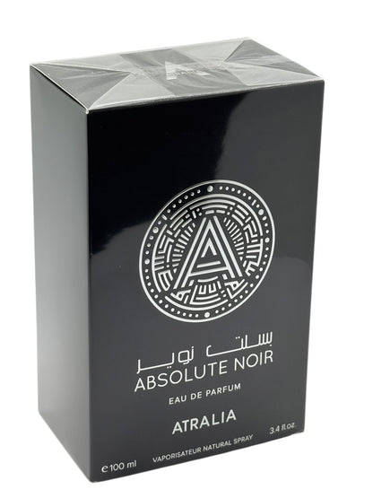 Paradime Enterprise LLC Atralia Absolute Noir Eau de Parfum 3.4 oz bottle in a sleek black box with silver logo