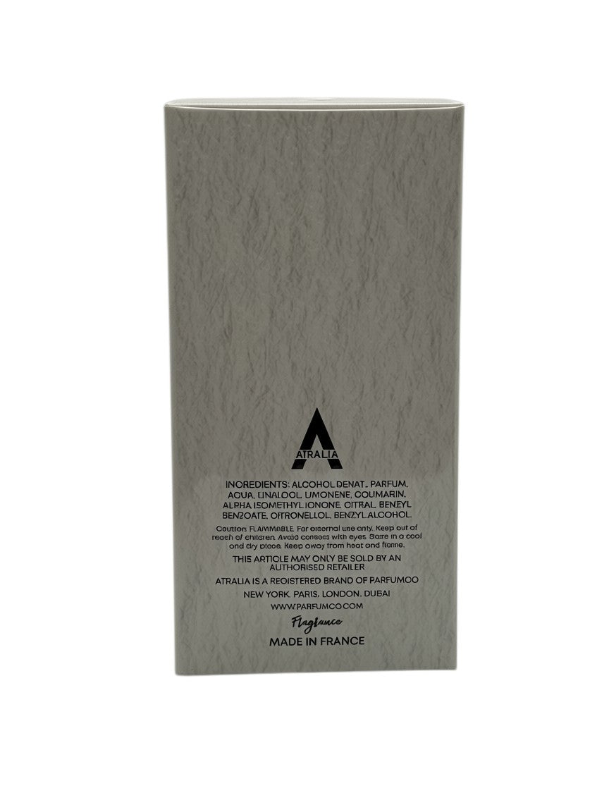 Back of Paradime Enterprise LLC Atralia Amazonas Avalanche EDP perfume box showing ingredients and product details.