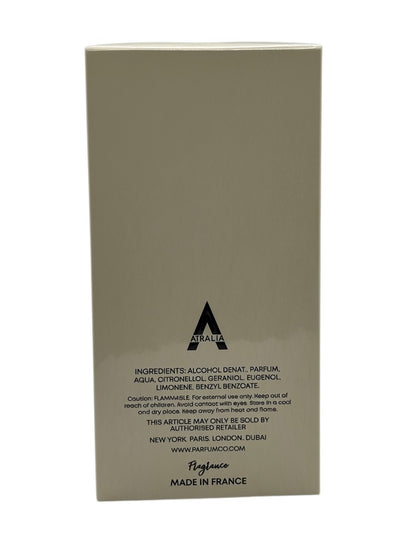 Back of the Paradime Enterprise LLC Atralia Amazonas Solstice Eau de Parfum box showing ingredients and details
