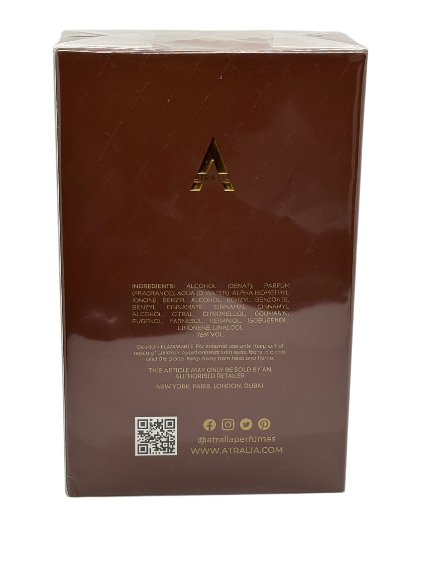 Paradime Enterprise LLC ATRALIA Elixir Eau De Parfum box back view with gold logo and ingredient list