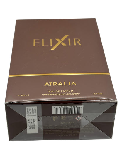 Paradime Enterprise LLC ATRALIA Elixir Eau De Parfum 100ml fragrance box in brown with gold lettering