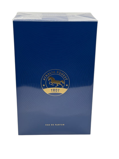 Paradime Enterprise LLC Atralia Equest Trot Eau de Parfum in a dark blue box with gold horse logo