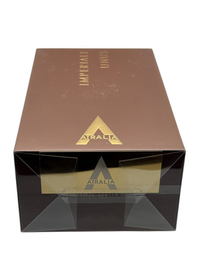 Paradime Enterprise LLC Atralia Imperiale Unus Eau de Parfum box in brown with gold branding and logo details.