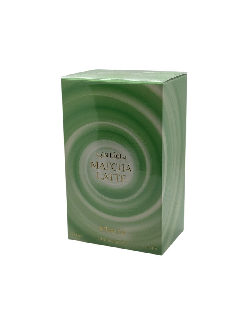 Paradime Enterprise LLC Atralia Matcha Latte unisex eau de parfum in a green swirl patterned box.
