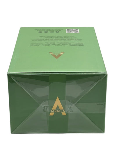Bottom of the green Atralia Matcha Latte perfume box by Paradime Enterprise LLC with gold logo and product details.