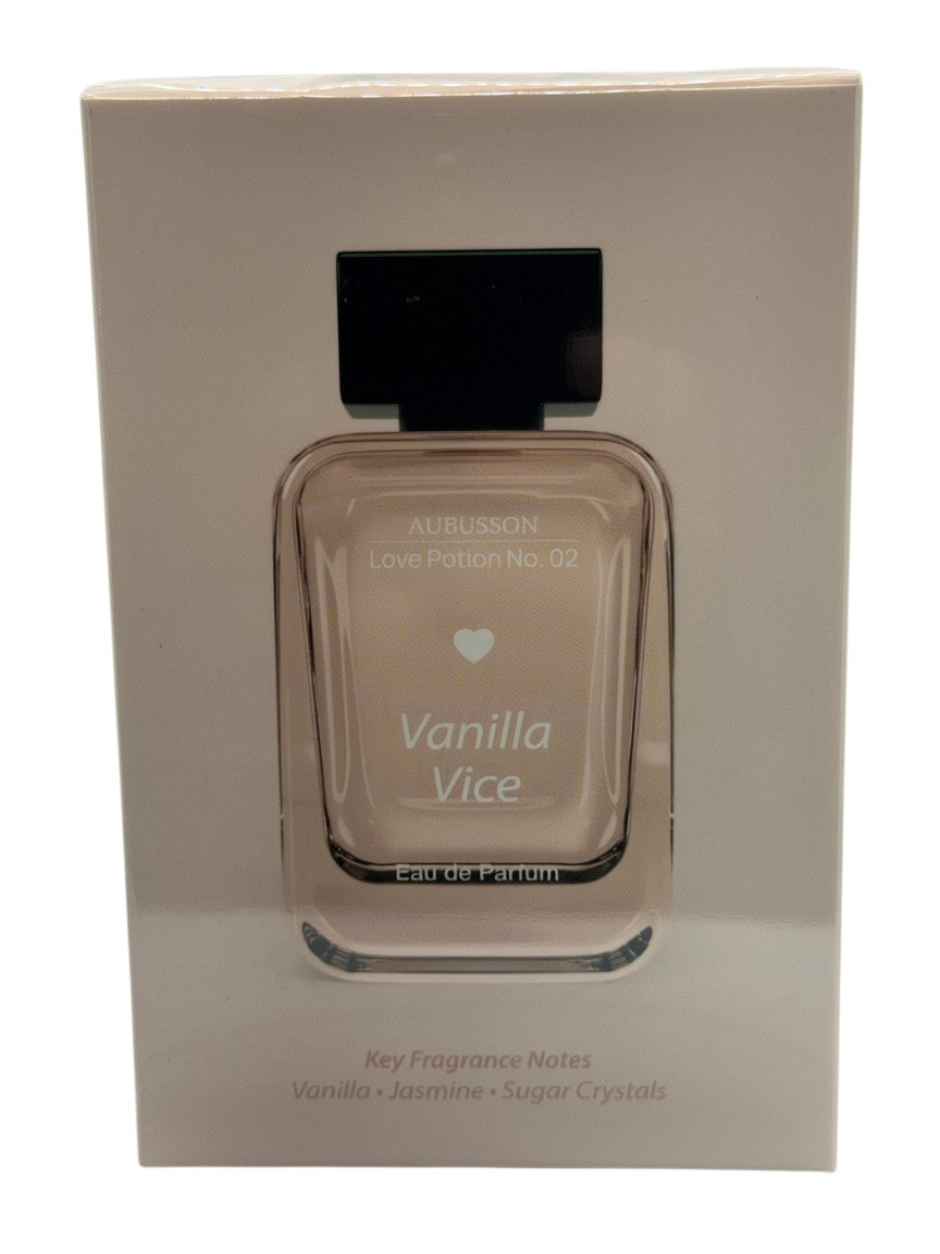 Paradime Enterprise LLC Aubusson Love Potion No. 02 Vanilla Vice Eau de Parfum in a beige rectangular box.