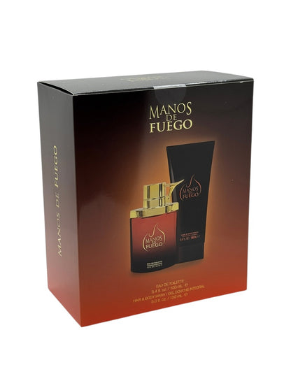 Paradime Enterprise LLC Caliente by Manos De Fuego 2 piece gift set featuring a cologne bottle and hair body wash.