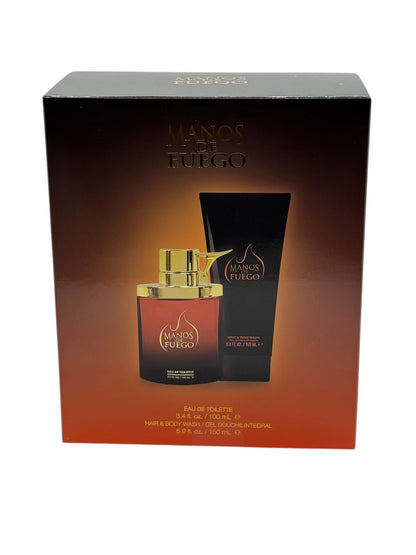 Paradime Enterprise LLC Caliente by Manos De Fuego 2 piece gift set featuring a fragrance bottle and hair body wash