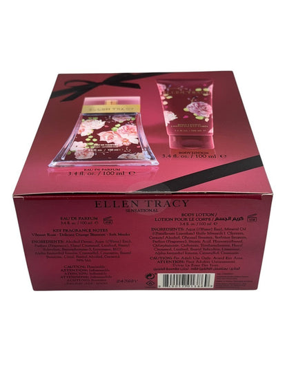 Paradime Enterprise LLC Ellen Tracy Red Sensational gift set featuring a 3.4 oz perfume bottle and body lotion.