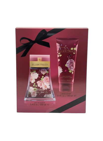 Paradime Enterprise LLC Ellen Tracy Red Sensational gift set featuring a 3.4 oz perfume bottle and body lotion.