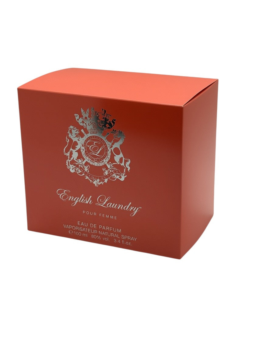 Paradime Enterprise LLC English Laundry Signature pour Femme eau de parfum 3.4 oz box in coral red with silver logo