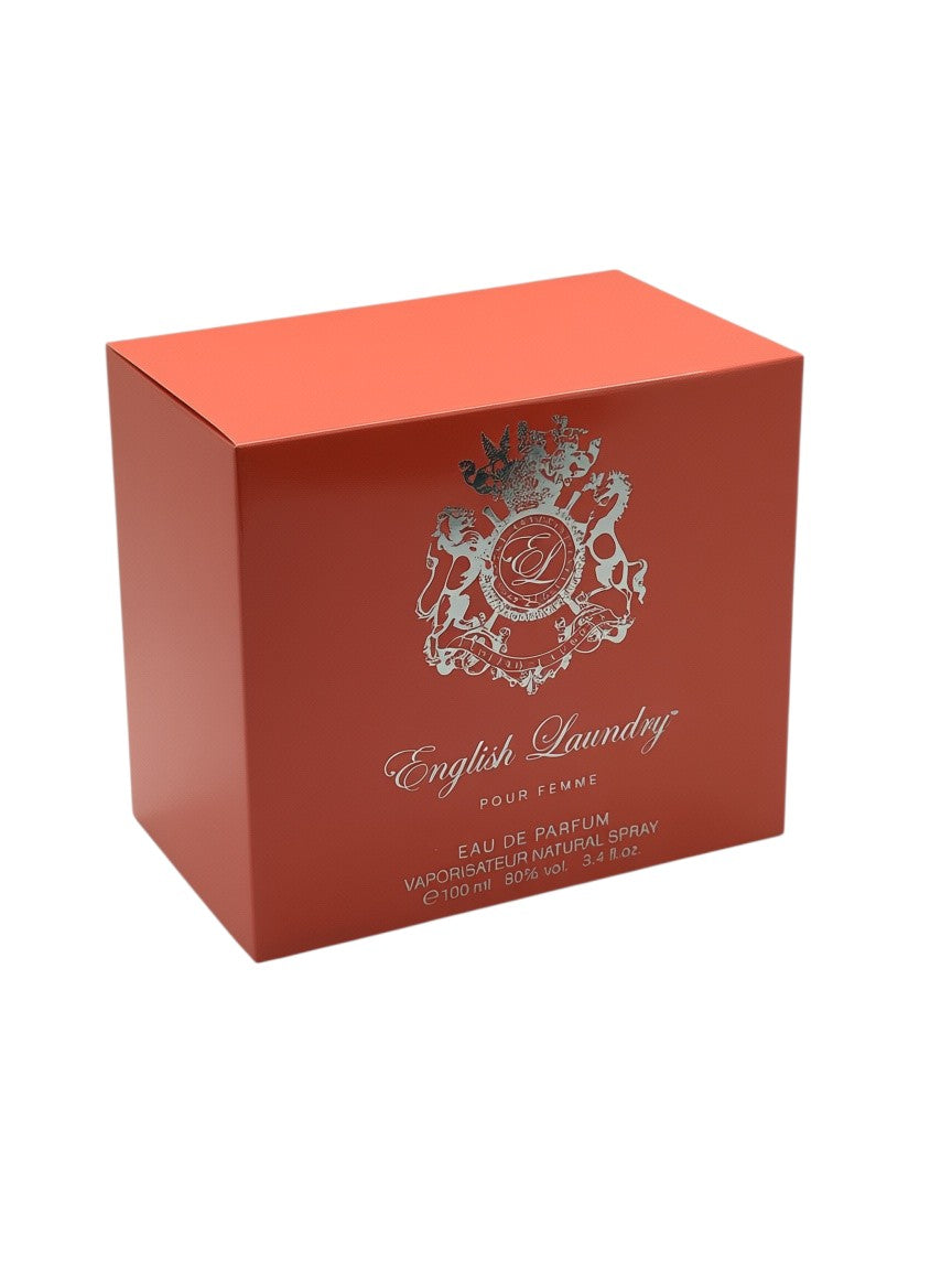 Paradime Enterprise LLC English Laundry Signature Pour Femme eau de parfum box in coral with silver crest logo