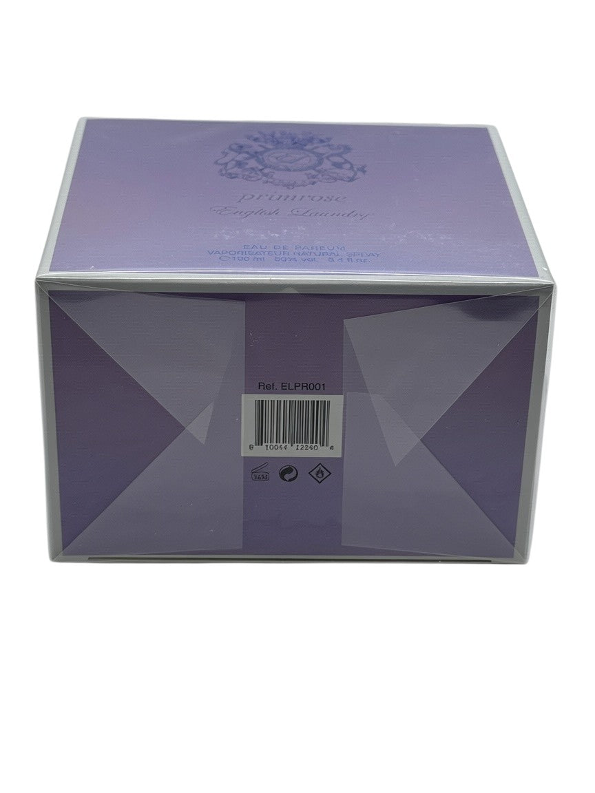 Paradime Enterprise LLC English Laundry Primrose Eau de Parfum 3.4 oz box in light purple with branding and barcode