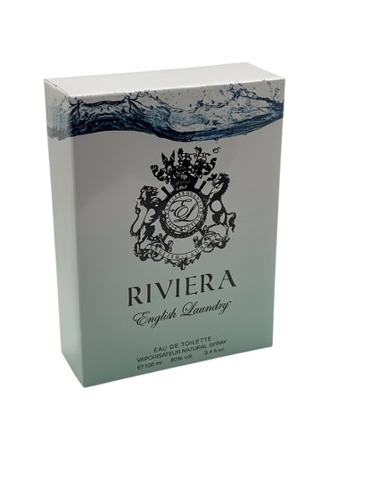 Paradime Enterprise LLC English Laundry Riviera Eau de Toilette 3.4 oz box with elegant crest and water graphic.