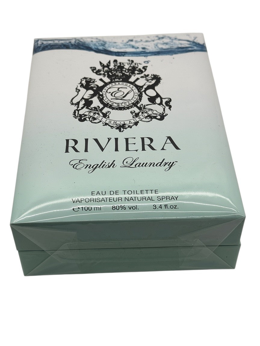 Paradime Enterprise LLC English Laundry Riviera Eau de Toilette 3.4 fl oz fragrance box in light blue and white