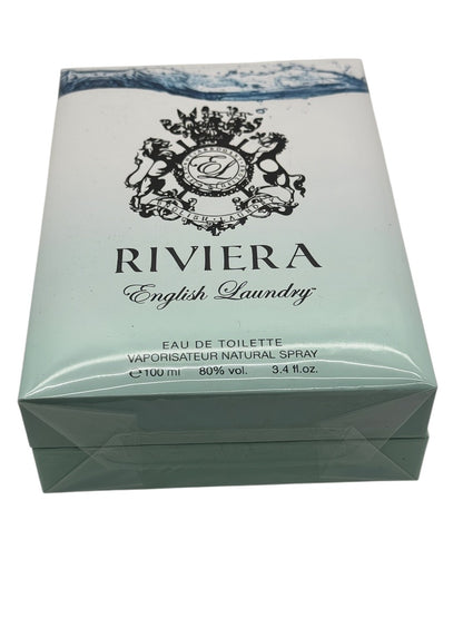 Paradime Enterprise LLC English Laundry Riviera Eau de Toilette 3.4 fl oz fragrance box in light blue and white