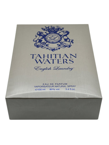 Paradime Enterprise LLC English Laundry Tahitian Waters Eau de Parfum 3.4 oz box with blue logo on silver background