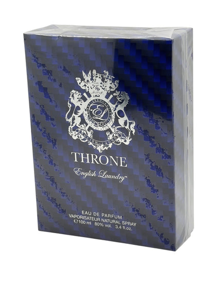 Paradime Enterprise LLC English Laundry Throne eau de parfum 3.4oz box with blue carbon fiber pattern and silver crest