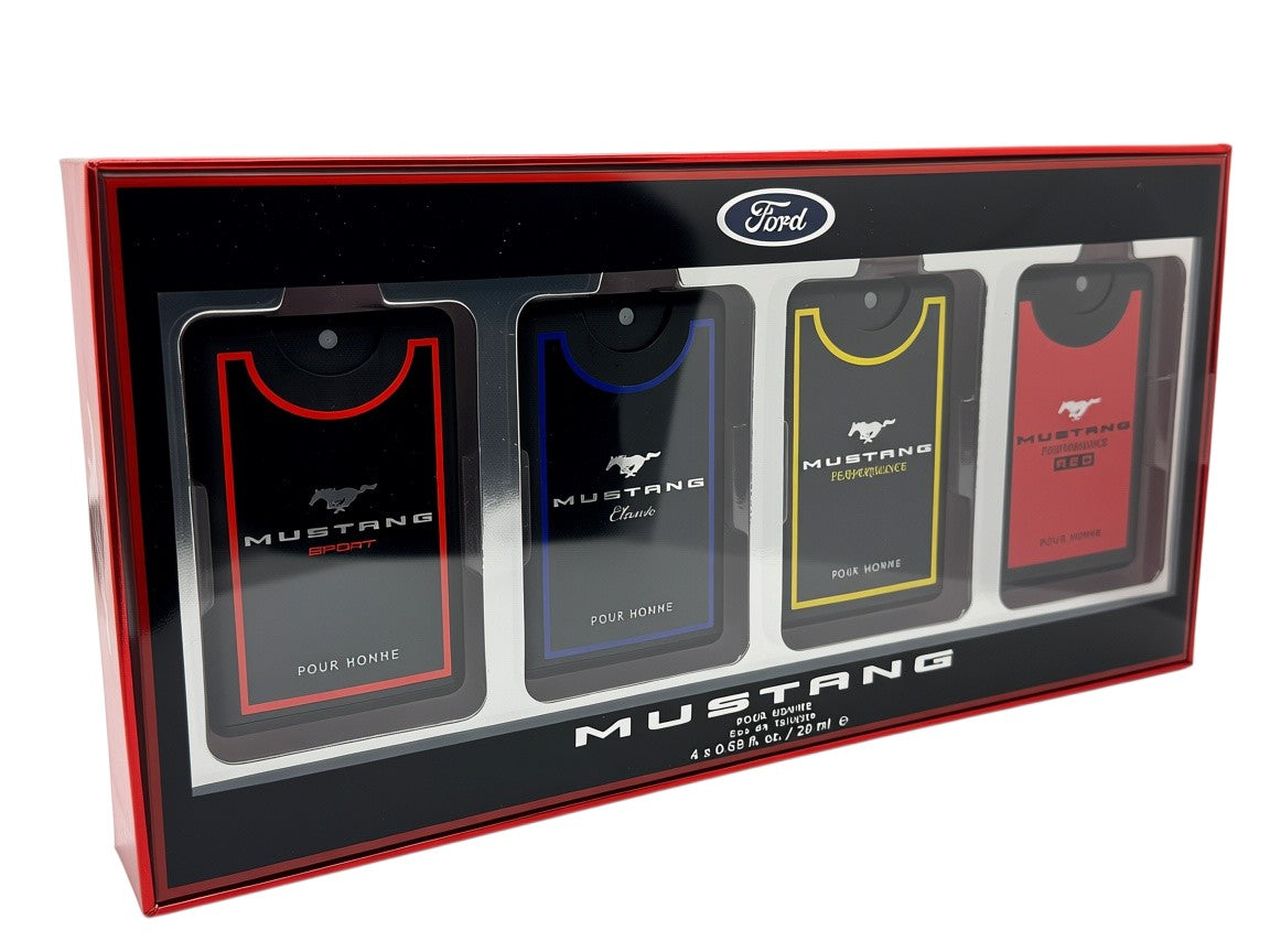 Paradime Enterprise LLC Ford Mustang men's cologne gift set featuring four 20ml eau de toilette sprays in a display box