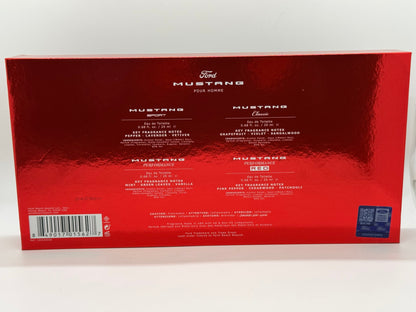 Paradime Enterprise LLC Ford Mustang Legacy men's cologne gift set back view featuring four fragrance descriptions