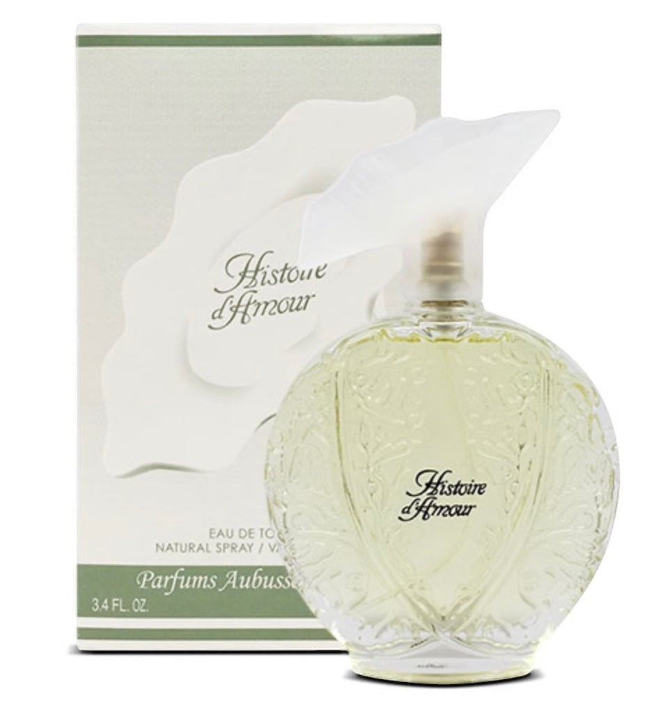 Paradime Enterprise LLC Histoire D'Amour eau de toilette spray bottle with floral embossed glass and white box