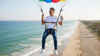 Paradime Enterprise LLC Kanon Elements Air fragrance held by a man paragliding over a sunny beach