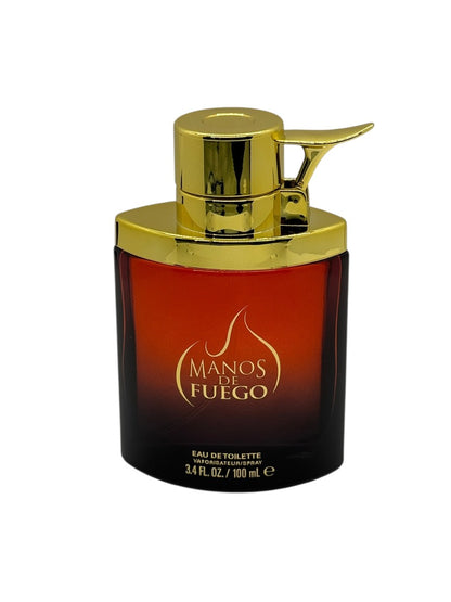Paradime Enterprise LLC Manos De Fuego Caliente 3.4 oz eau de toilette spray in a red glass bottle with gold cap