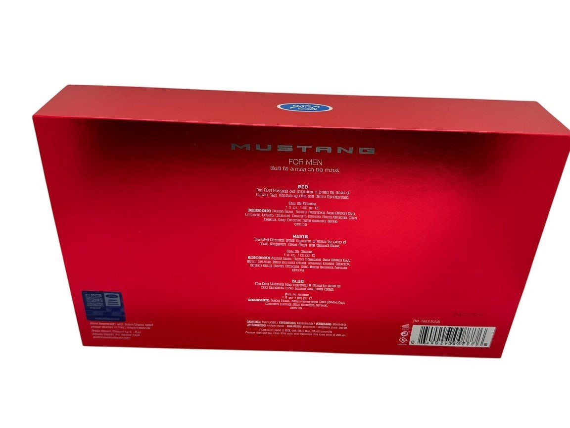 Paradime Enterprise LLC Mustang 3-piece fragrance gift set in a rectangular red box with white text details.