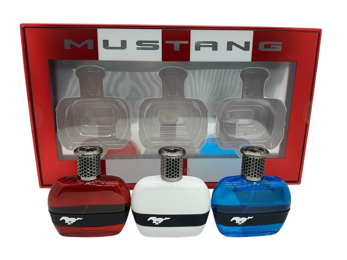 Paradime Enterprise LLC Mustang 3-piece fragrance gift set with red, white, and blue eau de toilette bottles