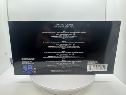 Paradime Enterprise LLC Mustang 4-piece fragrance gift set box back view with product details and ingredient list
