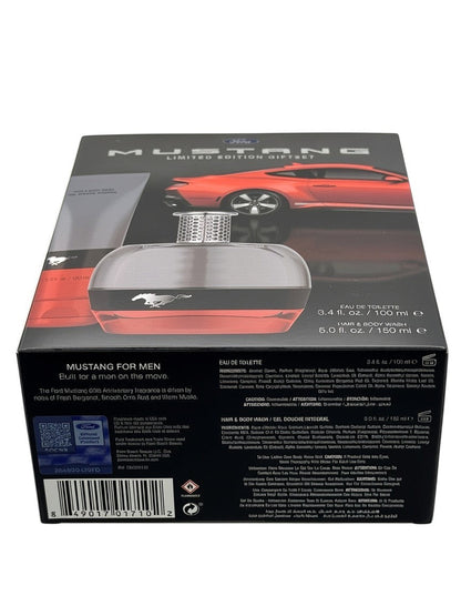 Paradime Enterprise LLC Mustang 60-Years gift set featuring a red fragrance bottle and body wash in branded packaging.