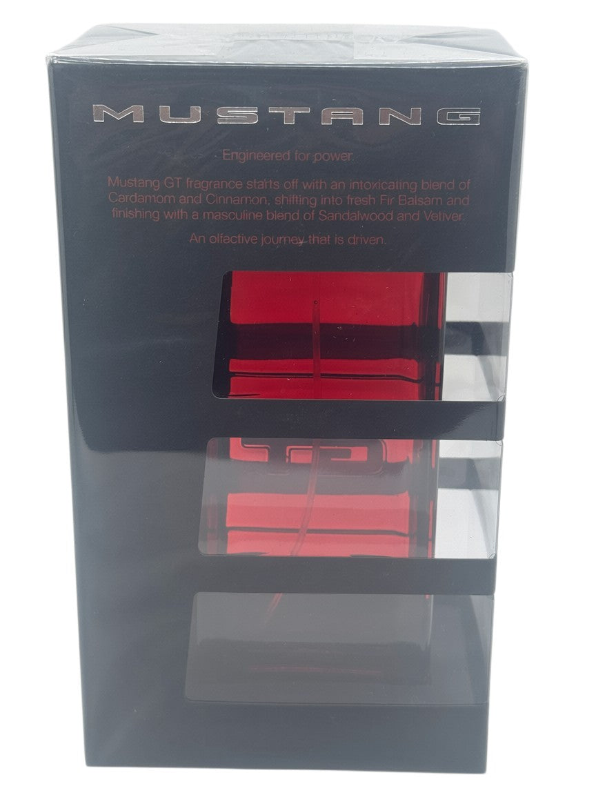 Paradime Enterprise LLC Mustang GT Eau de Toilette 3.4 oz fragrance in a bold red bottle inside black packaging.