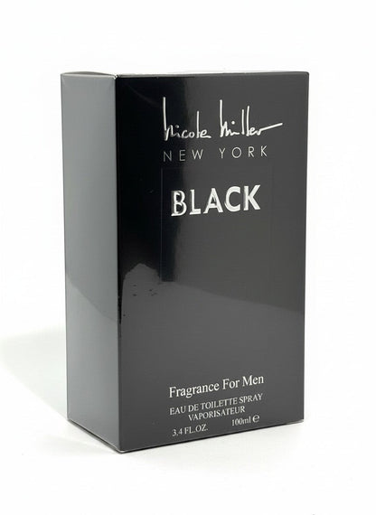 Paradime Enterprise LLC Nicole Miller Black 3.4 oz EDT spray for men in a sleek black rectangular box