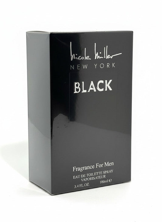 Paradime Enterprise LLC Nicole Miller Black 3.4 oz EDT spray for men in a sleek black rectangular box