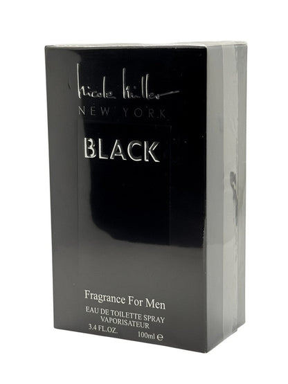 Paradime Enterprise LLC Nicole Miller Black 3.4 oz EDT spray for men in a sleek black box with silver lettering.
