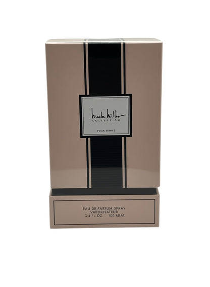 Paradime Enterprise LLC Nicole Miller Collection Pour Femme Eau De Parfum spray in a beige and black box.