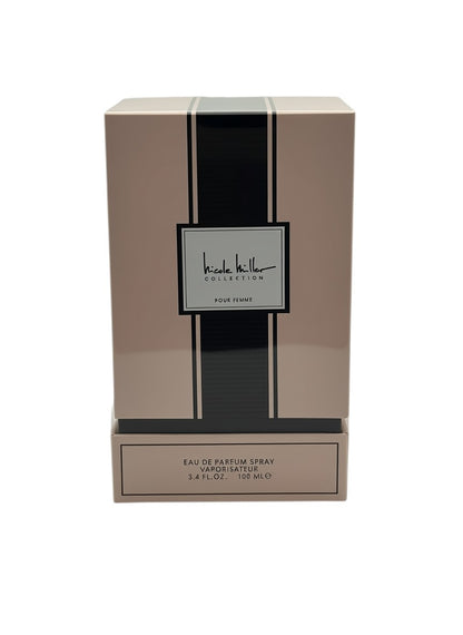 Paradime Enterprise LLC Nicole Miller Collection Pour Femme Eau de Parfum box in beige and black packaging