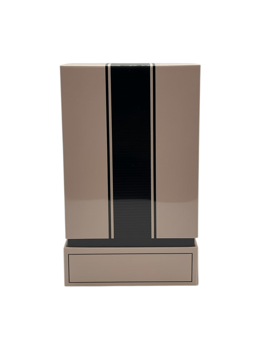 Paradime Enterprise LLC Nicole Miller Pour Femme perfume box in beige and black with a sleek, modern design.
