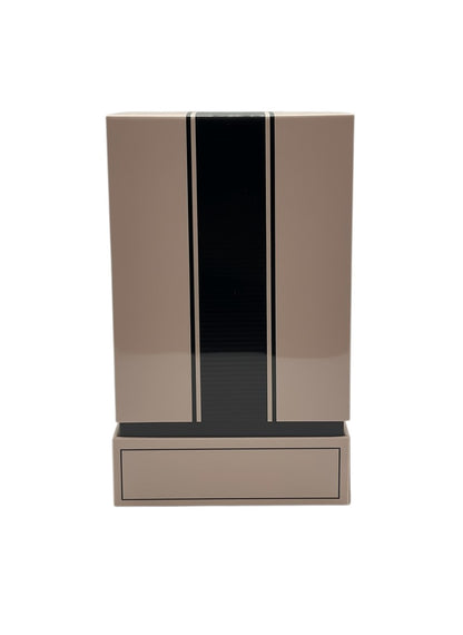 Paradime Enterprise LLC Nicole Miller Pour Femme perfume box in beige and black with a sleek, modern design.