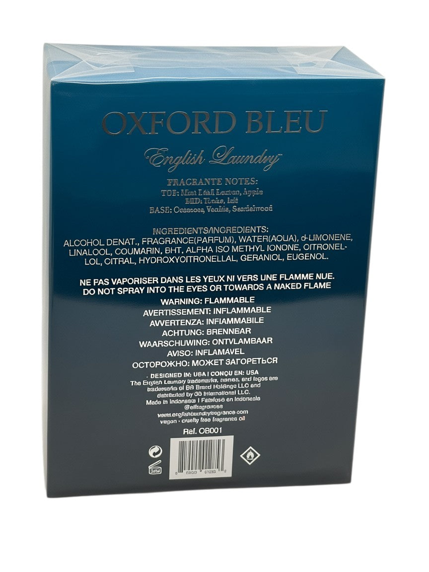 Paradime Enterprise LLC English Laundry Oxford Bleu Eau de Parfum box back with fragrance notes and ingredients list