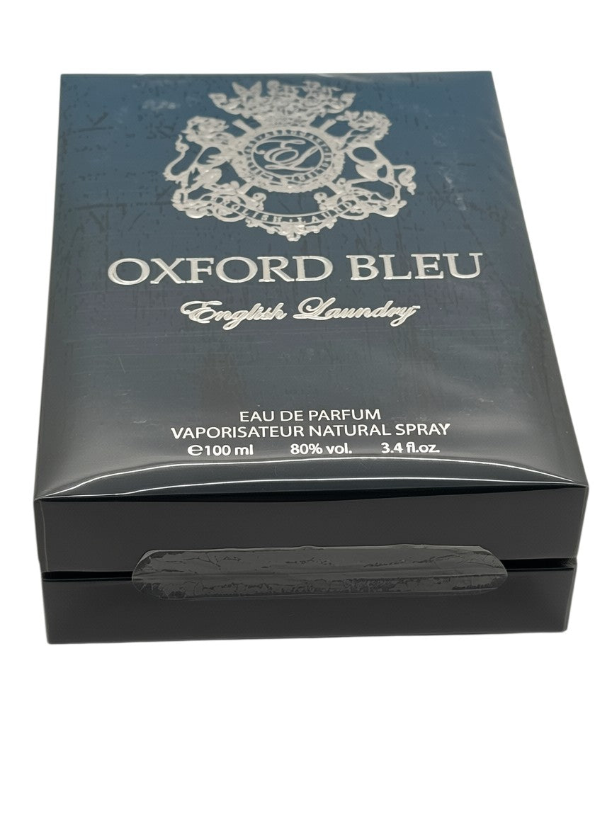 Paradime Enterprise LLC English Laundry Oxford Bleu Eau de Parfum 3.4 oz bottle in a dark blue box with silver logo.