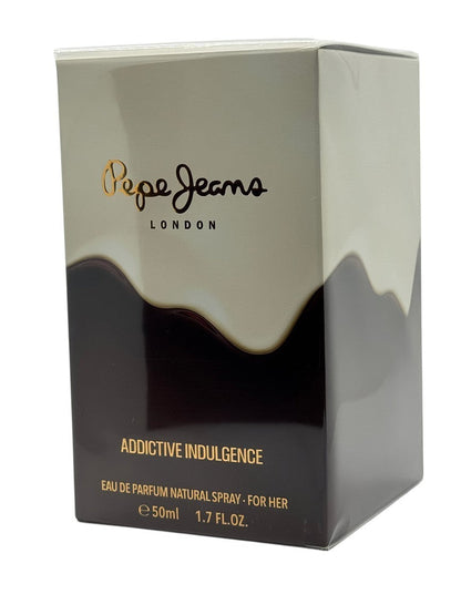 Paradime Enterprise LLC Pepe Jeans London Addictive Indulgence 50ml Eau de Parfum spray in a cream and brown box.