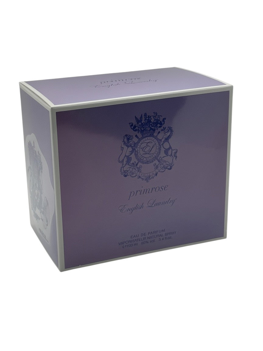 Paradime Enterprise LLC English Laundry Primrose eau de parfum 3.4 oz box in purple with elegant crest logo.