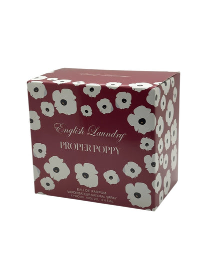 Paradime Enterprise LLC English Laundry Proper Poppy eau de parfum box with white poppy flower pattern on maroon